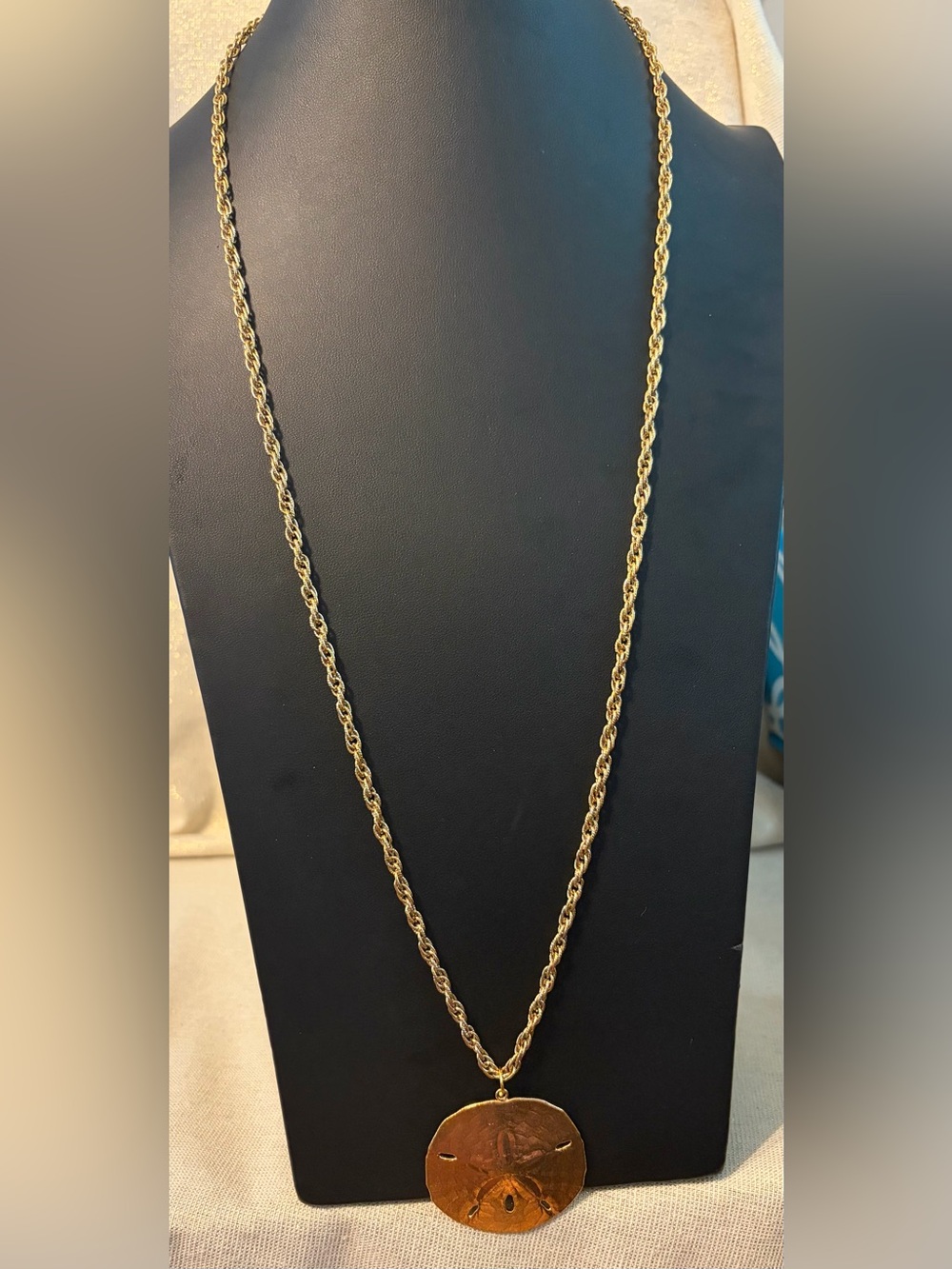 Gold-Tone Rope Chain Necklace With Sand Dollar Pendant - Women's Jewelry